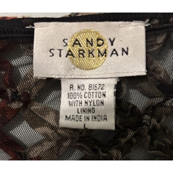 Vintage SANDY STARKMAN Open Jacket Lagenlook Boho Fringe Brown Red multicolor L - Picture 3 of 6